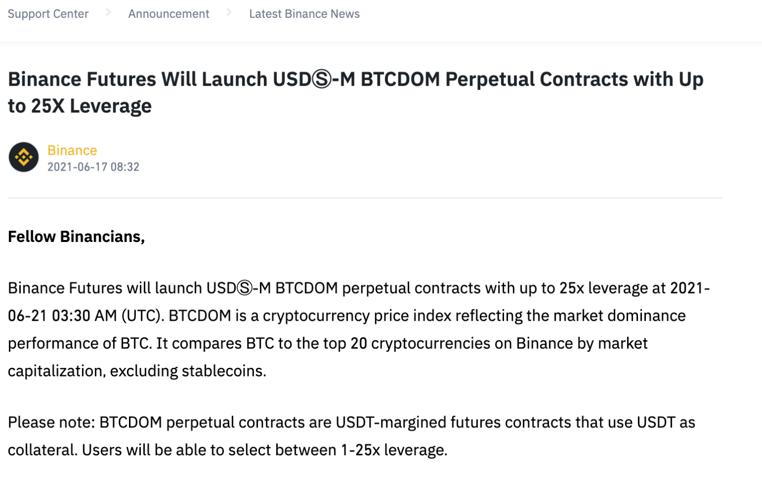 Binance Futures launches BTCDOM perpetual contracts ...